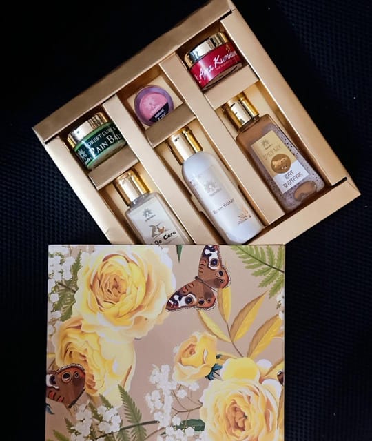 Happy Festive Gift Box 501 - Koko Mocha (50 ml), Rose Water (50 ml), Hasth Prakshalak (Hand Wash - 50 ml), Forrest Cure Pain Balm, Lip Balm, Ajna Kumkum